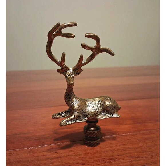Deer Lamp Finial Shade Topper Gold Brass Buck Antlers Large Tall Detailed Retro - Picture 1 of 9